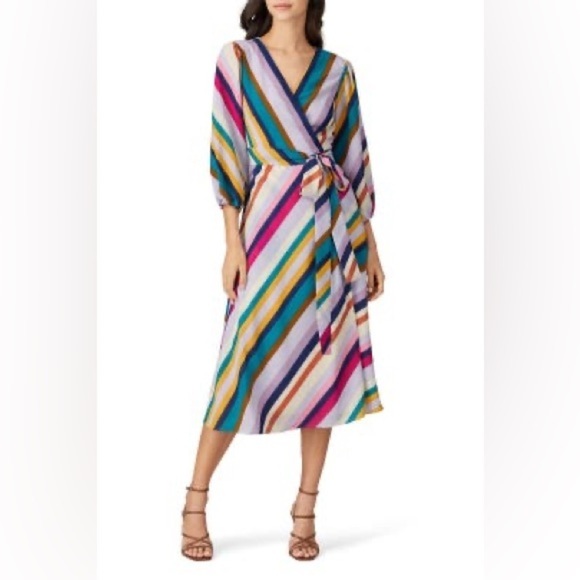 Great Jones colorful stripe wrap midi dress plus size XXL 13539 - Picture 2 of 16